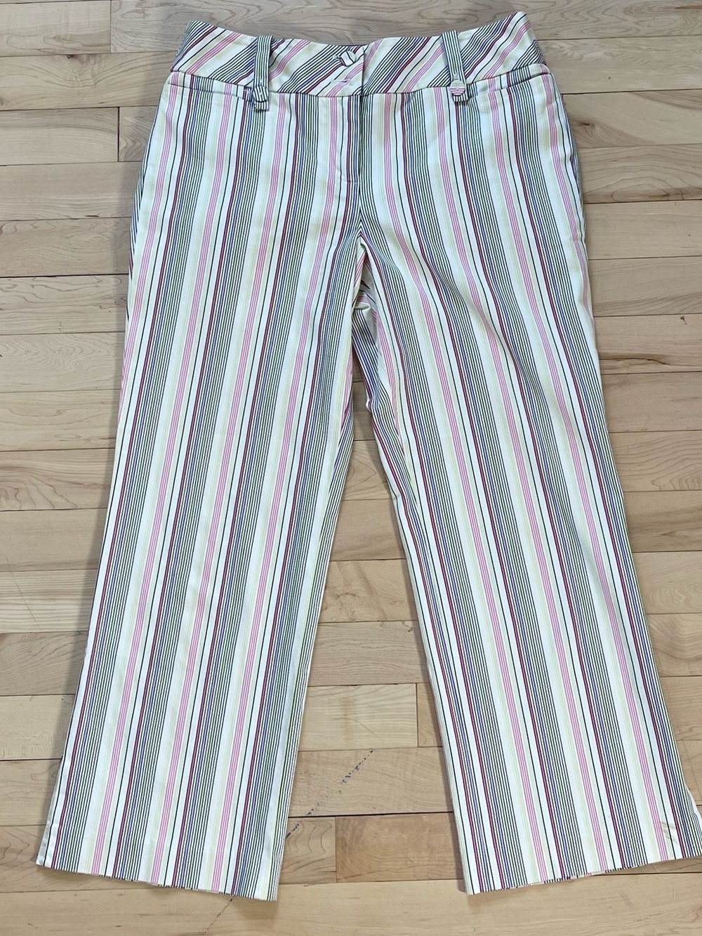 Y2K Coastal Preppy Striped Multicolored Pastel Flare Capris mid - low rise